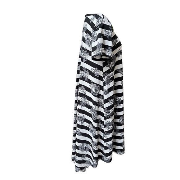 LuLaRoe Strip and Floral Print Midi T-Shirtdress High-low Front Size: S - Picture 2 of 7